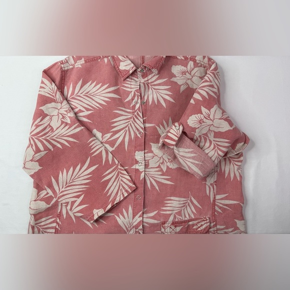 Chico's Vintage 2 Piece Set Jacket Pants Distress Linen Tropical Print Sz Large - Picture 8 of 13